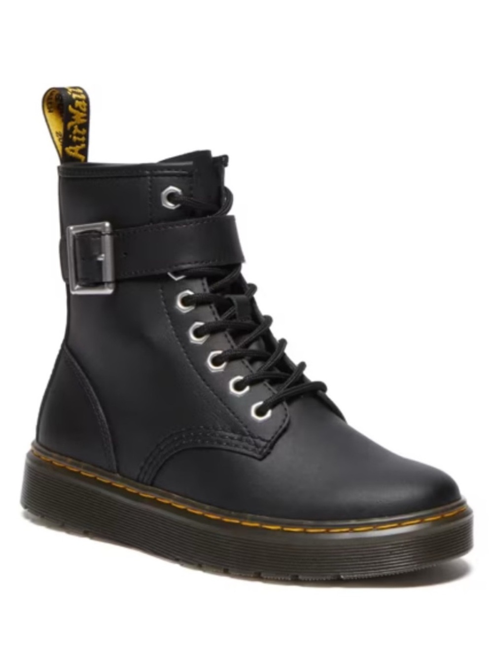 Dr. Martens Zavala Alt Combat Boots Black Buckle Strap Side Zip Size 10 NWT